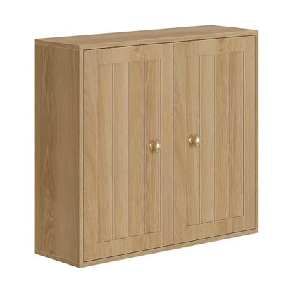 Semiocthome Wall Mounted Bathroom Cabinet with Vertical Grooved Doors, Oak | Wooden Medicine Cabinet with Adjustable Interior Shelf, Versatile Utility Storage for Bathrooms, Living Rooms and Kitchens