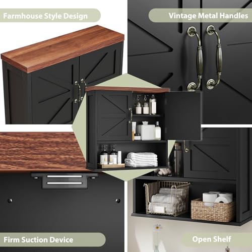Smuxee Farmhouse Bathroom Cabinet Wall Mounted, Black Medicine Cabinet with Adjustable Shelf, Bathroom Cabinet for Living Room, Laundry Room - color: Black, size: Big