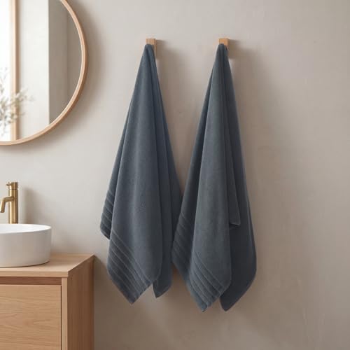 ecolook Soft Bath Towels 2 Pack, 100% Cotton Ultra Absorbent & Quick-Drying | Luxury Lightweight with Hanging Loop, Grey towels for Bathroom Shower Gym Travel - color: Dark Gray