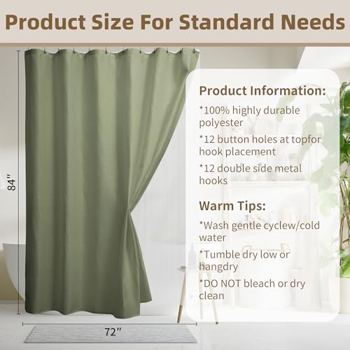 Siiluminisoy Shower Curtain and Liner Set, Waffle Shower Curtain Set with 12 Stainless Steel Hooks, Waterproof Luxury Fabric Shower Curtains for Bathroom and Hotel, Sage Green, 72" W x 84" H - color: Sage Green, size: 72"W x 84"L (Pack of 1)