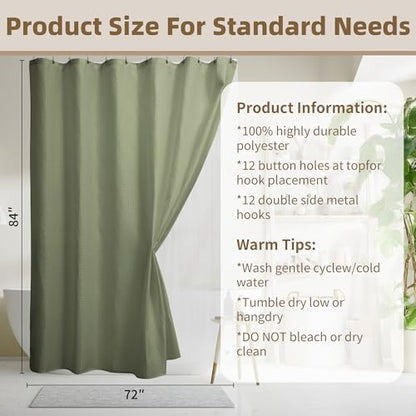 Siiluminisoy Shower Curtain and Liner Set, Waffle Shower Curtain Set with 12 Stainless Steel Hooks, Waterproof Luxury Fabric Shower Curtains for Bathroom and Hotel, Sage Green, 72" W x 84" H - color: Sage Green, size: 72"W x 84"L (Pack of 1)