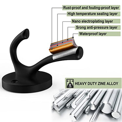 TOFIIGREM Matte Black Wall Hooks, 4 Pack Heavy Duty Coat Towel Hook Metal Double Backpack Hook Wall Mounted, Bath Towel Hooks for Entryway Cubicle Bathroom Closet Garage - color: Black, size: 4 Pack