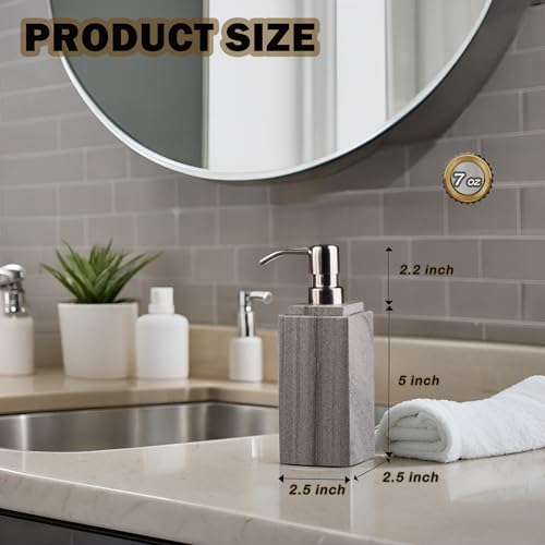 Hand Liquid&Lotion Soap Dispenser Pump Bottle Natural Marble for Kitchen Bathroom Countertop Laundry Room Holds Dish Soap Shampoo Laundry Liquid Shower Gel (Grey Sand) - color: Grey Sand