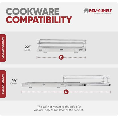 Rev-A-Shelf Steel Wire Pullout Drawer Organizer Shelf for Kitchen Cabinets, Slide Out Storage Basket, Min Opening Width of 11.5" W, 12" x 22", 5WB1-1222CR-1 - size: 12" W x 22"D, style: Single Tier