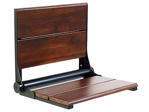 Walnut Shower Seat - Contour Wood / Folding Wall Mount Bench for Inside Shower / ADA Safety Aid / 304 Stainless Steel / Matte Black / 26" x 16" - color: Matte Black, Walnut, size: 26" x 16"