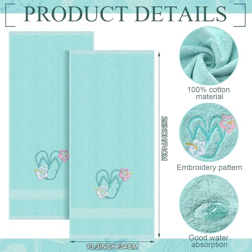 SmoothNovelty 2 Pcs Hand Towels Bathroom Decor 14x29 Inch Embroidered 100% Cotton Soft Absorbent Spring Summer Decorative Hand Towels for Bathroom Kitchen(Flip Flops,Mint Green) - style: Flip Flops