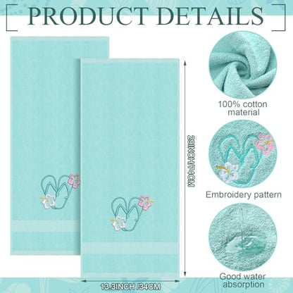 SmoothNovelty 2 Pcs Hand Towels Bathroom Decor 14x29 Inch Embroidered 100% Cotton Soft Absorbent Spring Summer Decorative Hand Towels for Bathroom Kitchen(Flip Flops,Mint Green) - style: Flip Flops