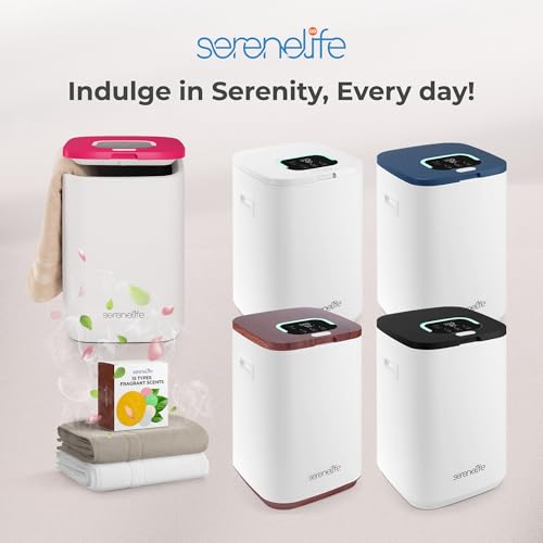 SereneLife Towel Warmer Bucket - Compact 23L Bathroom Towel Heater with Essential Oils Disc Holder, Adjustable Timer, Auto Shut-Off, Power Cord Storage & LED Display, Fits 2 Oversized Towels (Pink)