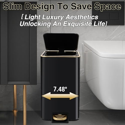 XLHOMO Black Bathroom Accessories 8 Piece Black and Gold Bathroom Set, Bathroom Accessories with Stainless Steel Bathroom Trash Can,Toilet Brush,Toothbrush Set,Soap Dispenser - size: Black, style: Bath Set