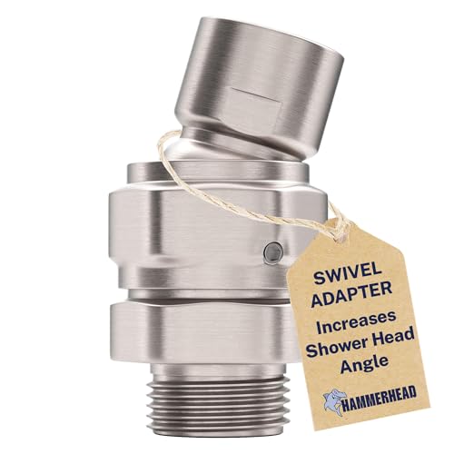 HammerHead Showers® Solid Metal Shower Head Swivel Ball Adapter, Brushed Nickel | Adjustable Pivot Ball To Adjust Showerhead Angle | Universal Connector Joint Fits Fixed, Hand Held & Rain Shower Heads
