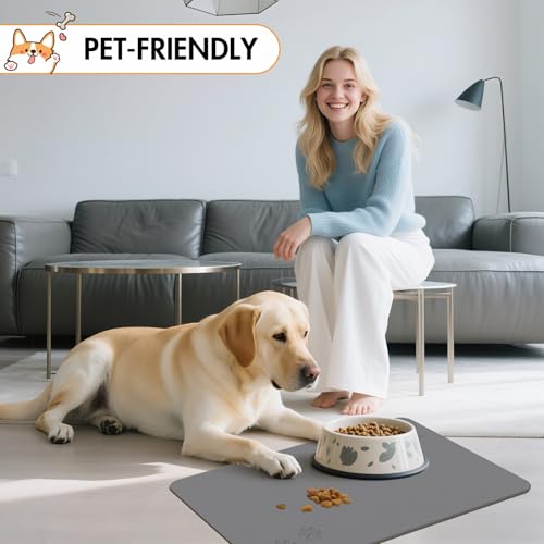 Newest Diatomite Stone Pet Feeding Mat for Dog&Cat–Super Absorbent Diatomite Fast Drying Stone Dog Food Mat, Quick Dry Dog Mats for Food and Water with Non-Slip Pad (24×16'', Dark Gray, Square) - color: Dark Gray Square