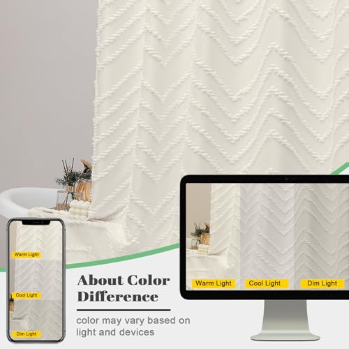 Small Boho Stall Shower Curtain, Beige Fabric Cloth Stall Shower Curtain 36 x 72 Half Size with Tassel Tufted Chevron Striped Textured Modern Farmhouse for Bathroom, Machine Washable - color: Beige, size: 36"W x 72"L (Pack of 1)