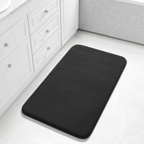 Yimobra Large Bath Mat 36"x24", Super Soft Quick Dry Memory Foam Bathroom Rug, Water Absorbent, Non Slip Backing Machine Washable for Tub Shower, Thick Comfort Support, Black - color: Black, size: 36" X 24"