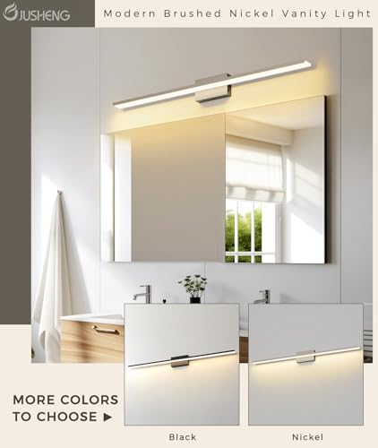 JUSHENG Brushed Nickel Modern LED Vanity Lights for Bathroom Light Fixtures, 47.24 Inch 42W 5CCT Dimmable Vanity Light Bar Bathroom Lighting - color: Brushed Nickel-5CCT, size: 47.24'' Long-Dimmable