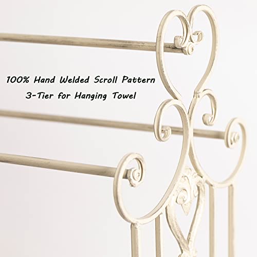 Free Standing Towel Rack for Bathroom 3 Tier Metal Towel Rack Stand with Shelf Floor Towels Rack Freestanding for Bath Towels, Hand Towels, Washcloths, Modern Retro White - color: Retro White