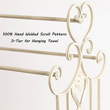 Free Standing Towel Rack for Bathroom 3 Tier Metal Towel Rack Stand with Shelf Floor Towels Rack Freestanding for Bath Towels, Hand Towels, Washcloths, Modern Retro White - color: Retro White