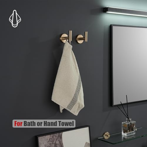 JQK Bathroom Towel Hook Champagne Bronze, Coat Robe Clothes Hook for Bathroom Wall Mounted (Pack of 2), SUS 304 Stainless Steel 0.8mm, TH100-CB-P2 - color: Champagne Bronze, size: 2 Pack