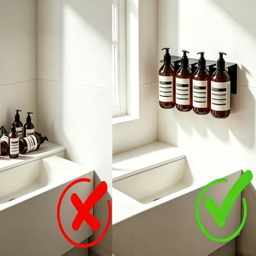 BiJun Soap Dispenser Wall Mount,1.06in Shampoo Conditioner Dispenser | Soap Dispenser Holder Refillable Shower Shampoo Conditioner Dispenser Set of 2 Black Space-Saving for Kitchen Bathroom ﻿ - color: Black