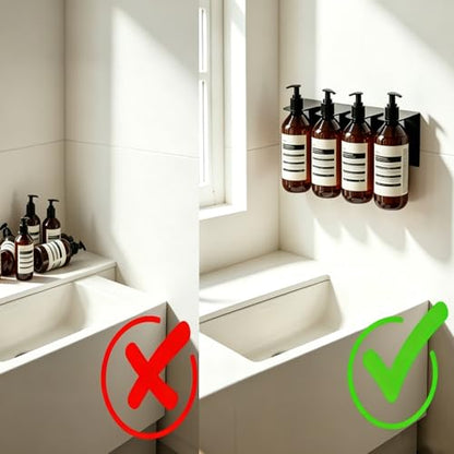 BiJun Soap Dispenser Wall Mount,1.06in Shampoo Conditioner Dispenser | Soap Dispenser Holder Refillable Shower Shampoo Conditioner Dispenser Set of 2 Black Space-Saving for Kitchen Bathroom ﻿ - color: Black