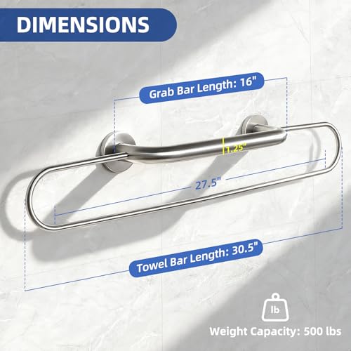 FSA Eligible, Grab Bar for Bathroom with Towel Holder, 31" Towel Rack Wall Mounted, 16" Grab Bars with Towel Rack, Safety Bar for Shower, Grab Bars for Elderly for Wall, Stainless Steel Towel Racks - style: 31 inch wide upgrade