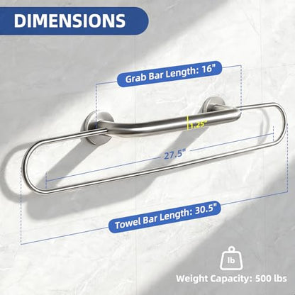 FSA Eligible, Grab Bar for Bathroom with Towel Holder, 31" Towel Rack Wall Mounted, 16" Grab Bars with Towel Rack, Safety Bar for Shower, Grab Bars for Elderly for Wall, Stainless Steel Towel Racks - style: 31 inch wide upgrade