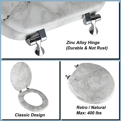 Round Marble Toilet Seat Natural Wood Toilet Seat with Zinc Alloy Hinges, Easy to Install also Easy to Clean, Anti-pinch Wooden Toilet Seat by Angol Shiold (Round, Gray) - color: Grey Marble, size: Round-16.5“
