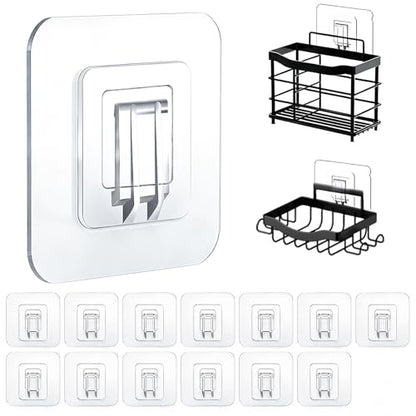 Shower Caddy Adhesive Replacement Hooks, Strong Waterproof Strips, No Drilling for Bathroom Shelves, Kitchen Racks, and Soap Holders (Transparent-14 Pack 1Hook) - color: Transparent-14 Pack 1Hook