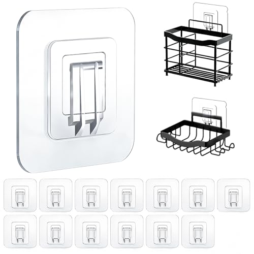 Shower Caddy Adhesive Replacement Hooks, Strong Waterproof Strips, No Drilling for Bathroom Shelves, Kitchen Racks, and Soap Holders (Transparent-14 Pack 1Hook) - color: Transparent-14 Pack 1Hook