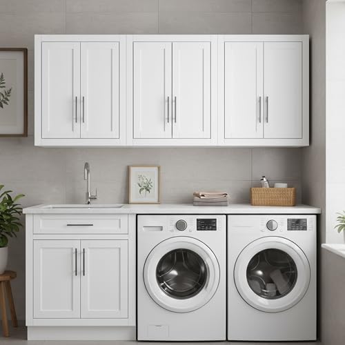 Crosley Furniture Savannah 3-Piece Wall Storage Cabinet, Cabinets for Laundry, Bathroom, Kitchen, White - color: White, style: 3-Piece Kitchen Cabinet