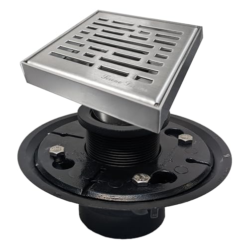 SereneDrains 304 Stainless Steel 4 Inch Brushed Nickel Square Shower Drain Kit with Base Broken Lane for Tile Floor Drain Grate Cover Hair Catcher Trap Strainer (Brushed Stainless Steel, ABS Plastic) - color: Brushed Stainless Steel