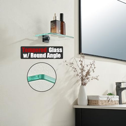 JQK Bathroom Glass Shelf Black, Tempered Glass Shower Storage 8 by 5 inches, 304 Stainless Steel Matte Black Wall Mount, TGS201L8-PB - color: Matte Black, size: 8 Inch