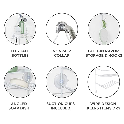 Zenna Home Rust Resistant Hanging Shower Caddy, Over the Shower Head Caddy with 1 Wide Shelf and Built In Soap Dish, Steel Bathroom Hanging Organizer, White - size: 1 Shelf and Soap Dish, style: Wide