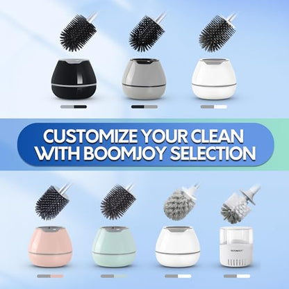 BOOMJOY Toilet Brush and Holder Set, Black Silicone Toilet Bowl Cleaner Brush, Toilet Scrubber Brush with Tweezers for Bathroom Cleaning, RV Accessories and House Organization Must-Haves