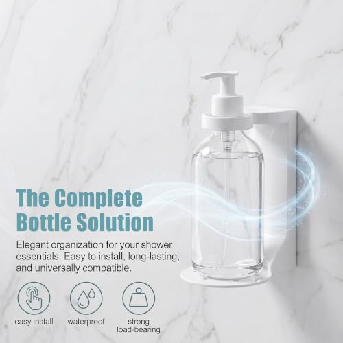 Single Bottle Wall Mount Bracket with Adhesive Pads - 11 Lbs Heavy Duty No Drill Soap Dispenser Holder for Bathroom & Kitchen - Rustproof, Floating Design for Shampoo/Lotion