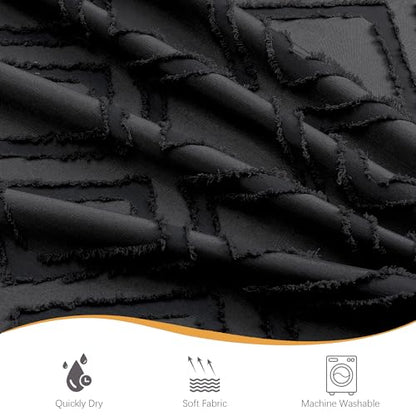 Black Shower Curtain, Jacquard Clip Fabric Boho Shower Curtains for Bathroom, Geometric Lightweight Fabric Bathroom Shower Curtain, Elegant Modern Luxury Hotel Style Design, 72" W x 84" L - color: Black, size: 72"W x 84"L (Pack of 1)