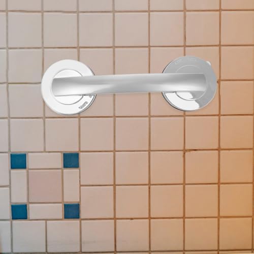 HEMOTON Heavy Duty Suction Grab Bars for Shower and Bathtub, 2pcs Removable Suction Cup Handles Strong Hold, Medium Silver Safety Handrails for Seniors and Elderly Bathroom Aid