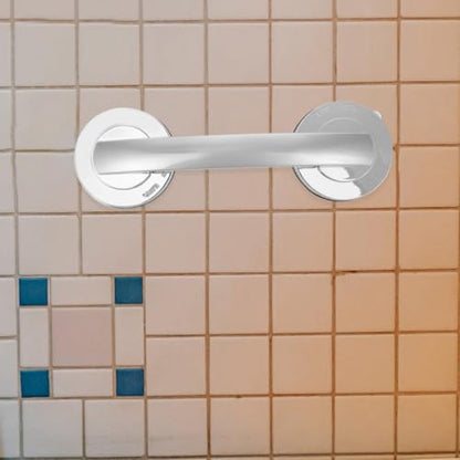 HEMOTON Heavy Duty Suction Grab Bars for Shower and Bathtub, 2pcs Removable Suction Cup Handles Strong Hold, Medium Silver Safety Handrails for Seniors and Elderly Bathroom Aid