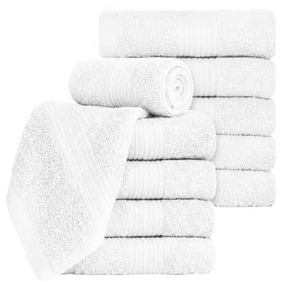 100% Cotton Washcloths 12x12 Inches, 600 GSM, Soft & Absorbent, Durable, Set of 10, White - color: White, size: Washcloth Set of 10