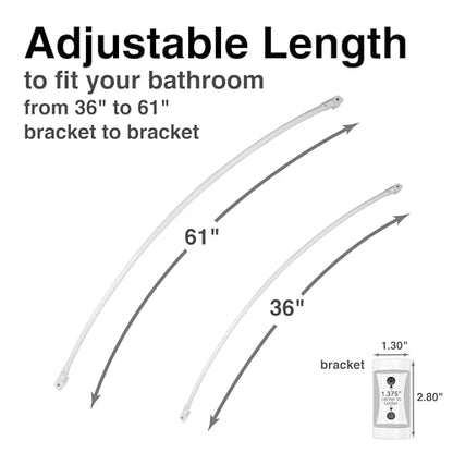JS Jackson Supplies Single Curved Shower Rod, Metal Construction, Adjustable Between 36 to 61 Inches, Aluminum Rods and Zinc Mounting Hardware, Quality Modern Bathware, White Finish - color: White