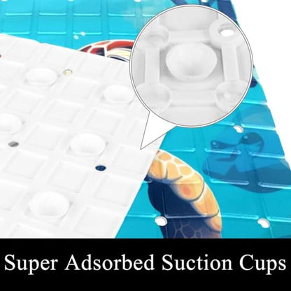 Non Slip Bath Mat for Tub, 15.1 x 26.8 Inch Bathtub Mat Machine Washable Shower Mat with Drain Holes and Suction Cups, Sea Turtle Ocean Pattern - color: Multi 04