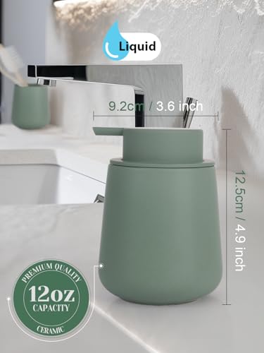 INGOFIN Ceramic Lotion Dispenser - 12oz Refillable Hand Soap Dispenser Bathroom, Modern Liquid Dispenser with Pump, Dish Dispenser for Kitchen, Matte Green - color: Green