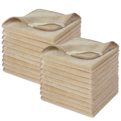 Microfiber Facial Cloths Fast Drying Washcloth 12inch x 12inch Absorbent Face Wash Cloth Soft Makeup Remover Cloths - color: Cream, size: 1 Count (Pack of 20)