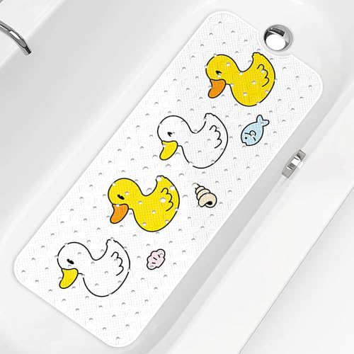 PRATIQUE Kids Bath Mat for Tub Non Slip，40 X 16 Inch Extra Long Kids Bathtub Mat Duck Bathtub Shower Mat Safety Anti Slip with Suction Cups and Drain Holes, Machine Washable - color: Small Duck