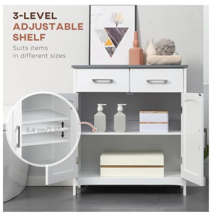 Bathroom Floor Cabinet, Freestanding Linen Tower, White Storage Organizer