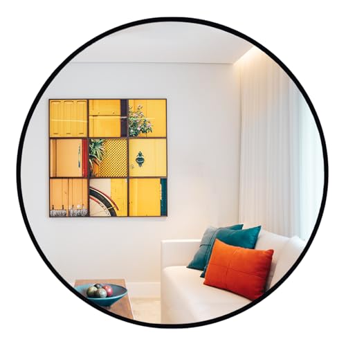 Large Round Mirror, 28 inch Circle Mirror, Matte Black Metal Frame | High Definition,Waterproof,Rust-resistant,Round Mounted Mirrors for Bathroom,Living Room,Bedroom,Hallyway,Vanity,Wall Décor - color: Black, size: 28"L x 28"W
