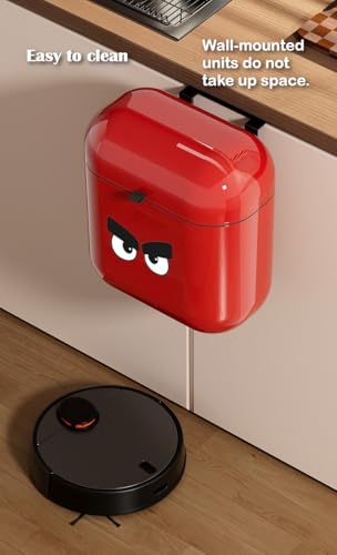 Xuanheju Wall Mounted Trash Can with Lid, 9L Touch-Kind Kitchen & Bathroom Garbage Bin, Water-Resistant Oval Wastebasket for Narrow Spaces, Under Sink, Cabinet - Anchola Red/Cream White (Deep red) - color: Deep red