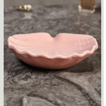 Ceramic Soap Holder, Sea-Shell Soap Tray with Self Draining, Soap Tray for Sink Washroom Bathroom Shower, Small Cute and Elegant Holder with Glaze, Easy Cleaning (Pink) - color: Pink