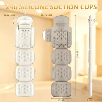 Full Body Bath Pillow, Luxury Bath Cushion with 192 Suction Cups, Bath Pillows for Tub for Head and Neck Support, with Laundry Bag White, 63" x 16" - size: 63" x 16"(Upgrade）