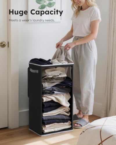 SOLEDI Slim Laundry Hamper with Lid, Narrow Laundry Basket with Removable Bags, Dirty Clothes Hamper with handle, Small Hamper perfect for Laundry room, Bathroom, Bedroom, Small spaces. 70L Black - color: Black, size: 70L