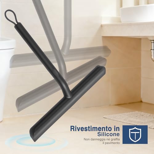 Silicone Shower Squeegee, Shower Screen Squeegee for Bathroom and Glass, Cleans Scrapers and Mirrors without Traces – Practical Cleaning Accessory – 21 cm, Black - color: Black
